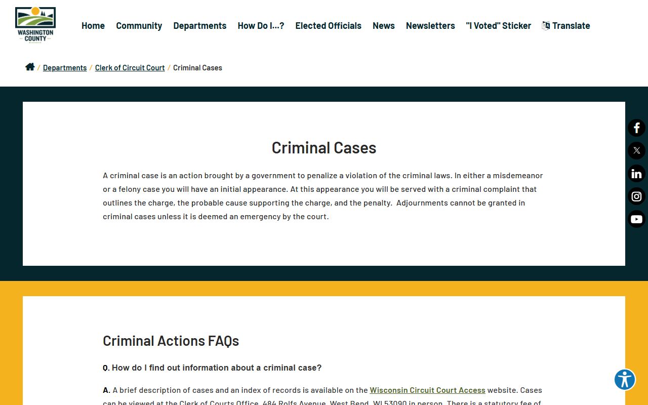 Washington County court records after jail arrest clerk criminal traffic division information