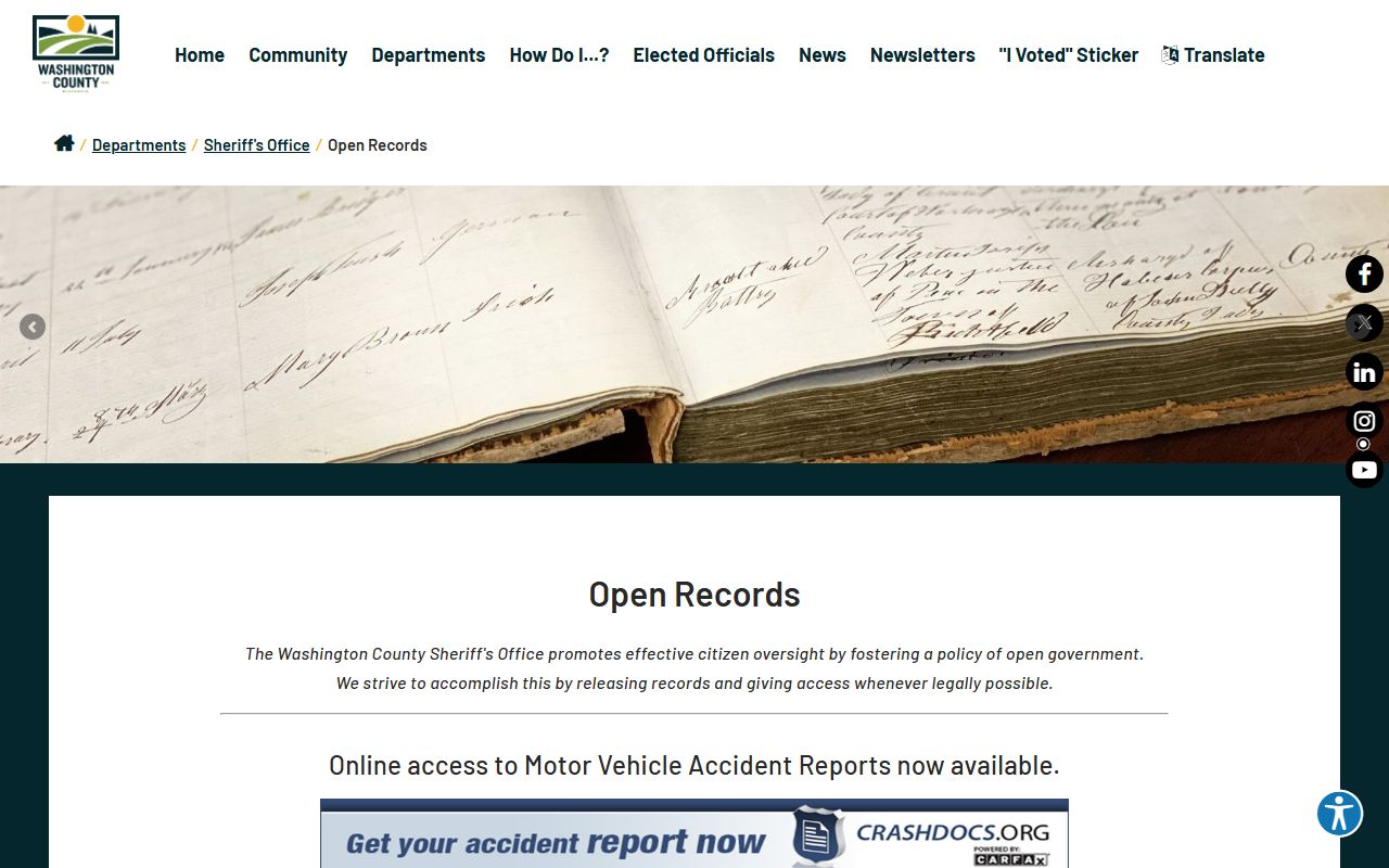 Washington County inmate records open records request process