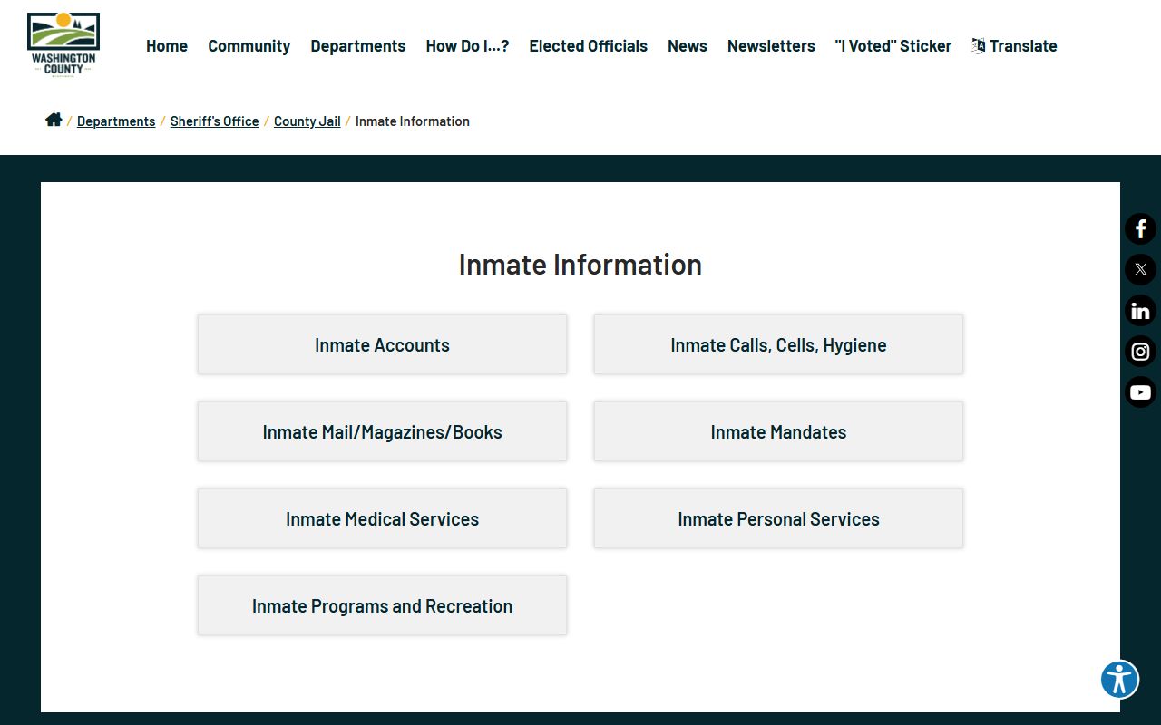 Washington County Jail inmate accounts commissary kiosk and mail information