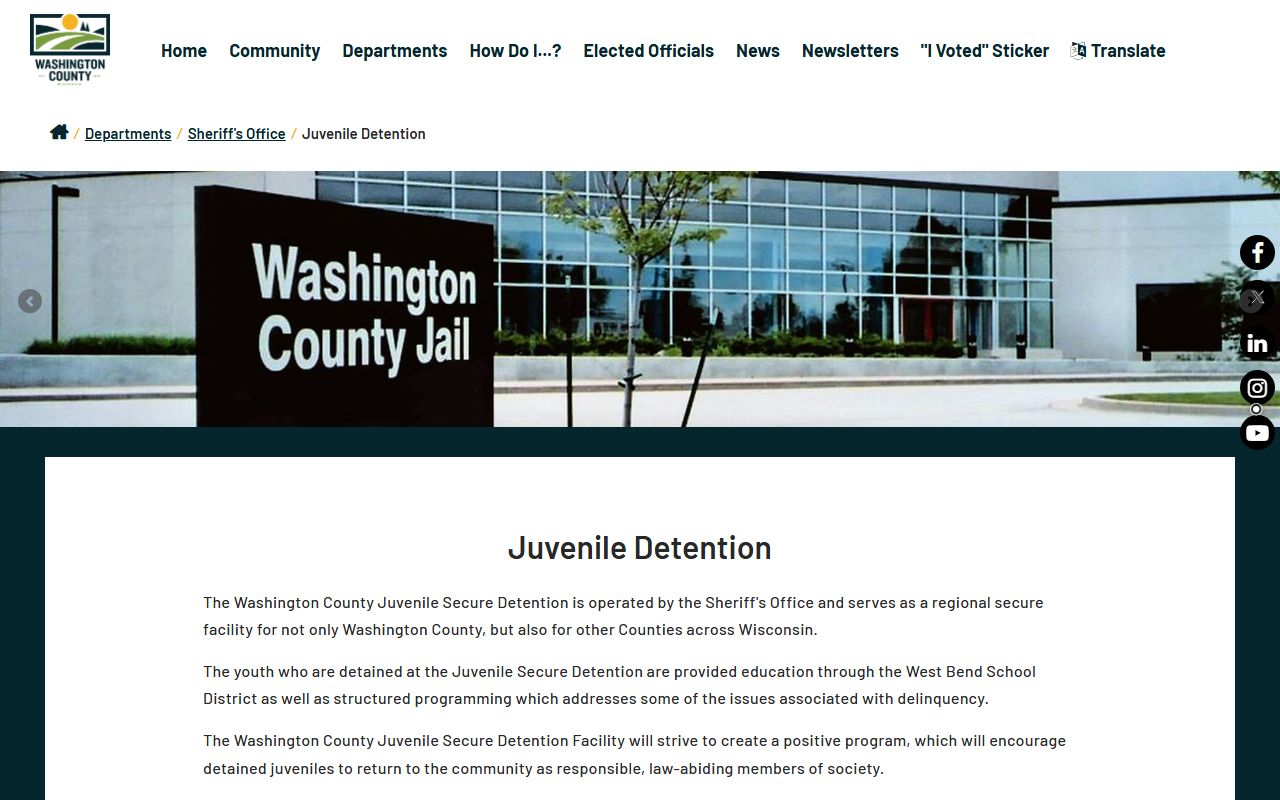 Washington County Secure Juvenile Detention Center restricted juvenile detention information